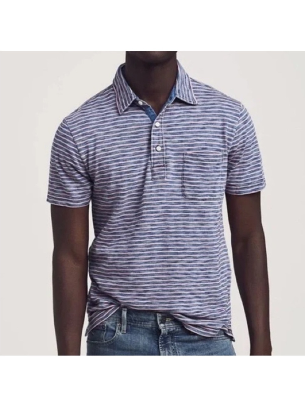Faherty Mens Polo Shirt Size Large  Baypoint Striped Blue Pink Preppy Old Money